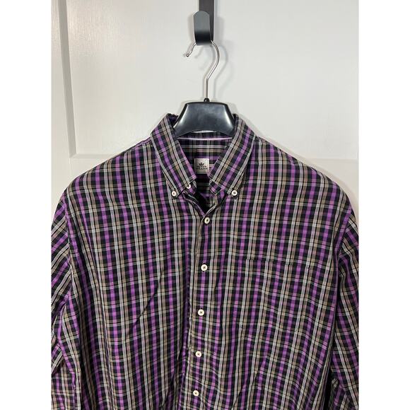 Peter Millar Shirt Mens L Casual Sport Purple Plaid Long Sleeve Button Collared - Picture 3 of 6